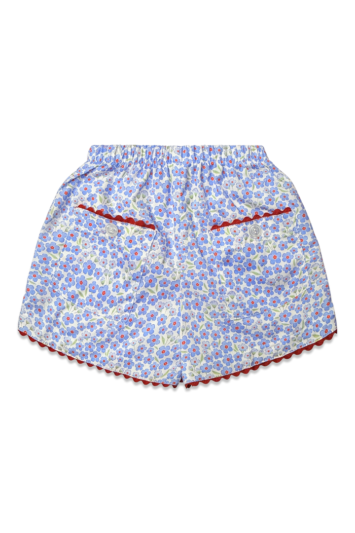 Two Pocket Short-Red White & Bloom Floral