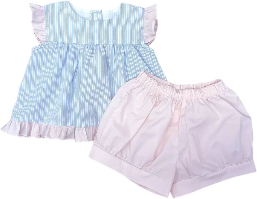 Natalie Banded Short Set-Pink & Blue Stripe