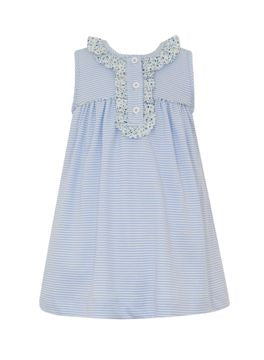 Blue Knit Stripe Ruffle Trim Dress