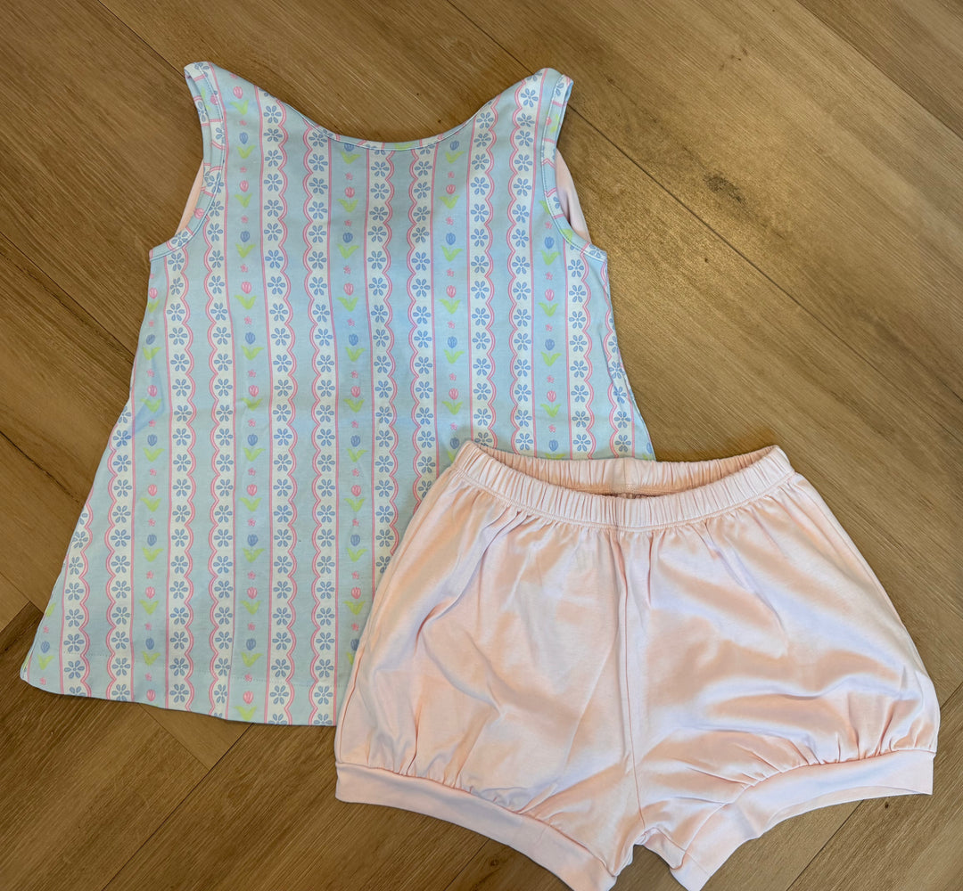 Lottie Banded Short Set-Blue Floral Scallop