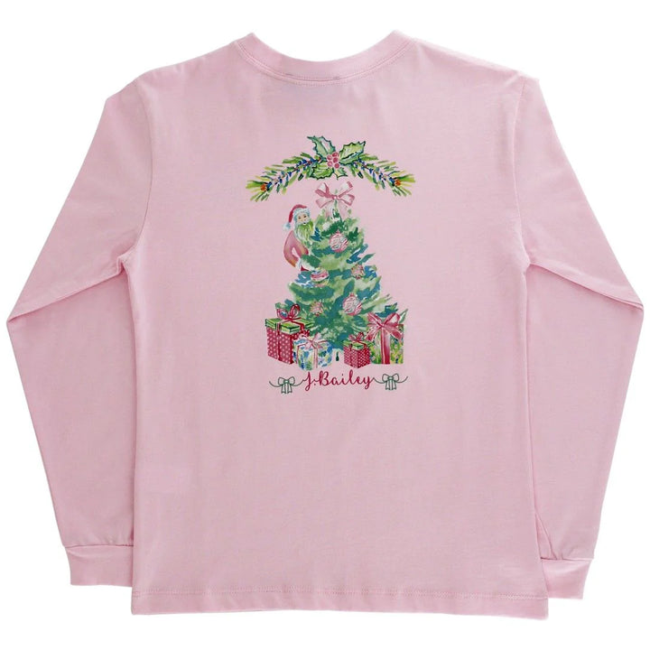 L/S Girls Logo Tee-Santa Tree (Pink)