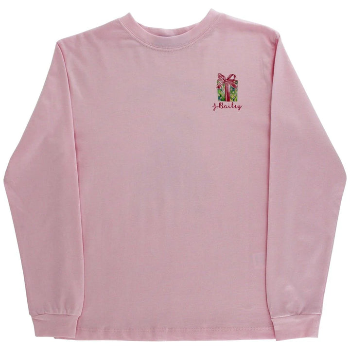 L/S Girls Logo Tee-Santa Tree (Pink)