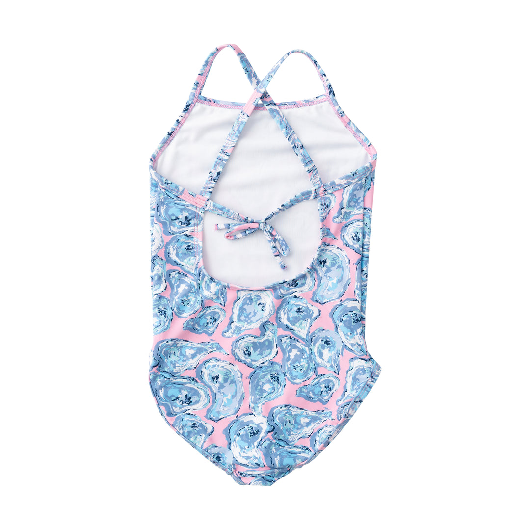 Spring Tides Swimsuit-Bow Back Oyster Print
