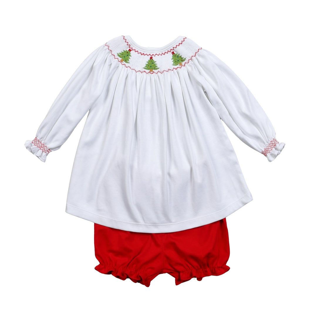 Christmas Tree Smocked Bloomer Set
